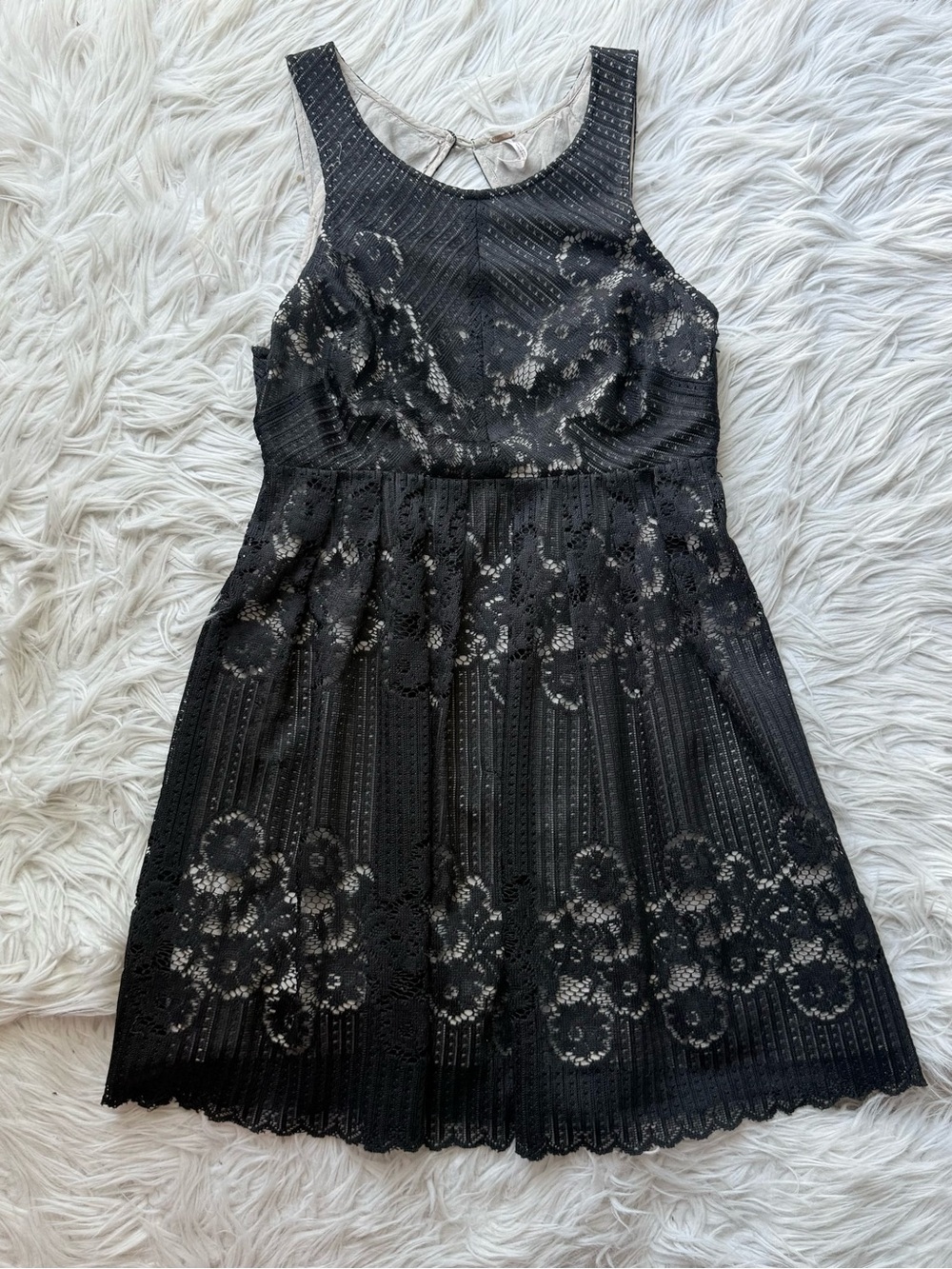 Free People Black Lace Fit & Flare Mini Dress Open Back Sleeveless Floral Lace